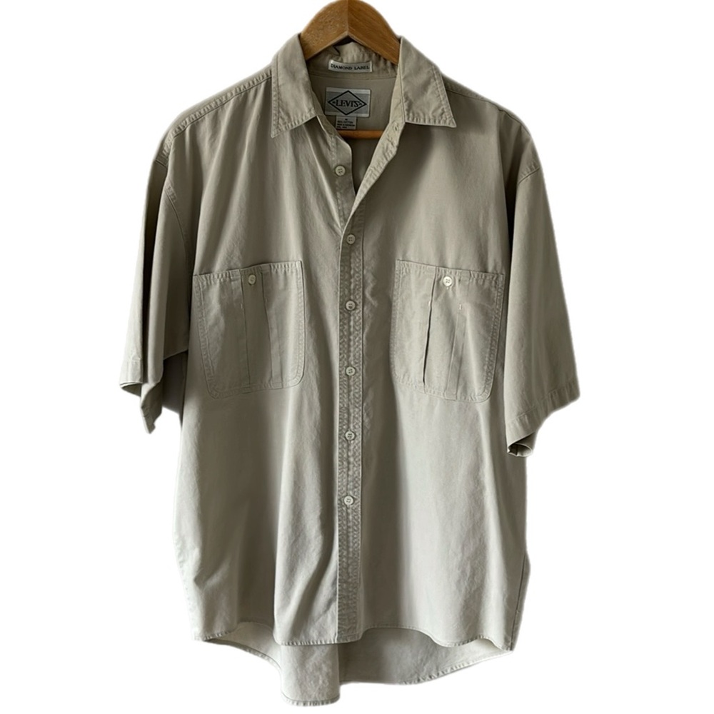 Levi's Vintage Diamond Label Neutral Tan Short Sleeve Button Down (read)